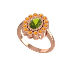 Peridot ve sitrin 8 ayar rose altın yüzük