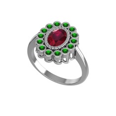 Rayiha Yüzük - Kök yakut ve yeşil kuvars 14 ayar beyaz altın yüzük #uxru8g