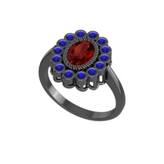 Rayiha Yüzük - Garnet ve lab safir 925 ayar siyah rodyum kaplama gümüş yüzük #uyojsr