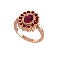 Kök yakut ve garnet 925 ayar rose altın kaplama gümüş yüzük