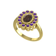 Rayiha Yüzük - Dumanlı kuvars ve ametist 18 ayar altın yüzük #viw1ob
