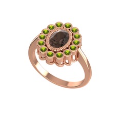 Dumanlı kuvars ve peridot 14 ayar rose altın yüzük