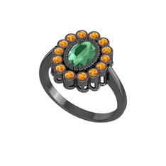 Rayiha Yüzük - Kök zümrüt ve sitrin 925 ayar siyah rodyum kaplama gümüş yüzük #vznpf5