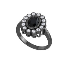 Rayiha Yüzük - Siyah zirkon ve pırlanta 925 ayar siyah rodyum kaplama gümüş yüzük (0.21 karat) #wtqs4a