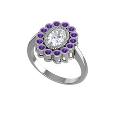 Rayiha Yüzük - Swarovski ve ametist 14 ayar beyaz altın yüzük #xhcogk
