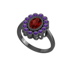 Garnet ve ametist 925 ayar siyah rodyum kaplama gümüş yüzük