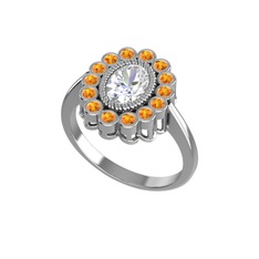 Rayiha Yüzük - Swarovski ve sitrin 14 ayar beyaz altın yüzük #zp92ux