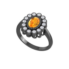 Rayiha Yüzük - Sitrin ve swarovski 925 ayar siyah rodyum kaplama gümüş yüzük #zypgoh