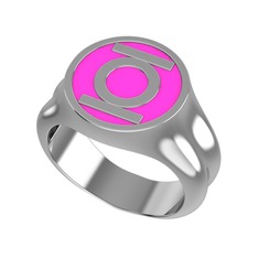 Green Lantern Yüzük - 8 ayar beyaz altın yüzük (Neon pembe mineli) #1atp88s