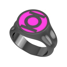 925 ayar siyah rodyum kaplama gümüş yüzük (Neon pembe mineli)
