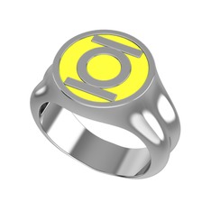 Green Lantern Yüzük - 8 ayar beyaz altın yüzük (Sarı mineli) #1ukokt