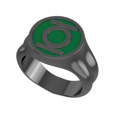 Green Lantern Yüzük - 925 ayar siyah rodyum kaplama gümüş yüzük (Yeşil mineli) #dzhl79