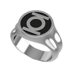 Green Lantern Yüzük - 8 ayar beyaz altın yüzük (Siyah mineli) #f9l4oa