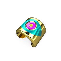 Palmira Mineli Nazar Yüzük - 925 ayar altın kaplama gümüş yüzük (Turkuaz mineli) #pdp6am