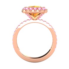 Hale Tektaş Yüzük - Sitrin ve pembe kuvars 14 ayar rose altın yüzük #1011hbv