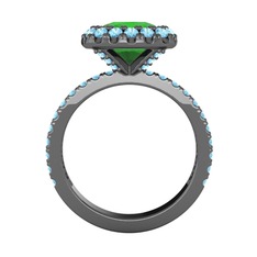 Hale Tektaş Yüzük - Yeşil kuvars ve akuamarin 925 ayar siyah rodyum kaplama gümüş yüzük #10cm1it