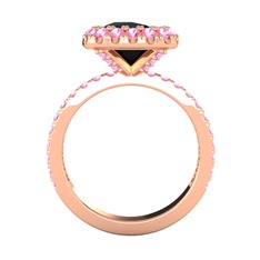 Siyah zirkon ve pembe kuvars 14 ayar rose altın yüzük