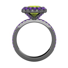 Hale Tektaş Yüzük - Peridot ve ametist 925 ayar siyah rodyum kaplama gümüş yüzük #129xc3a