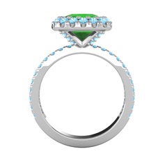 Yeşil kuvars ve akuamarin 18 ayar beyaz altın yüzük