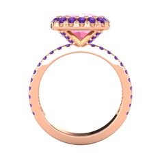 Hale Tektaş Yüzük - Pembe kuvars ve ametist 925 ayar rose altın kaplama gümüş yüzük #1434bs1