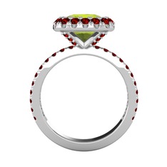 Peridot ve garnet 14 ayar beyaz altın yüzük