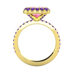 Pembe kuvars ve ametist 18 ayar altın yüzük