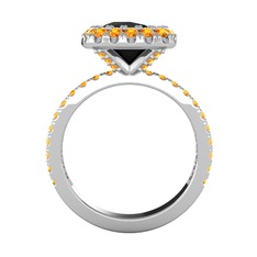 Hale Tektaş Yüzük - Siyah zirkon ve sitrin 18 ayar beyaz altın yüzük #18mwpoy