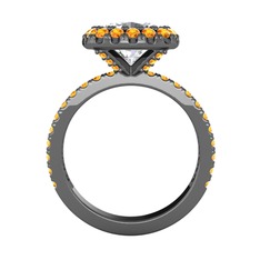 Hale Tektaş Yüzük - Swarovski ve sitrin 925 ayar siyah rodyum kaplama gümüş yüzük #1b6lh0z