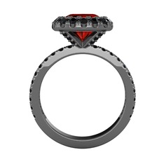 Hale Tektaş Yüzük - Garnet ve siyah zirkon 925 ayar siyah rodyum kaplama gümüş yüzük #1b7fje9