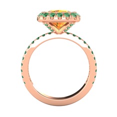 Hale Tektaş Yüzük - Sitrin ve kök zümrüt 8 ayar rose altın yüzük #1cxduxc