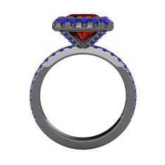 Garnet ve lab safir 925 ayar siyah rodyum kaplama gümüş yüzük