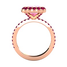 Pembe kuvars ve rodolit garnet 18 ayar rose altın yüzük