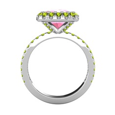 Hale Tektaş Yüzük - Pembe kuvars ve peridot 8 ayar beyaz altın yüzük #1gh69bi