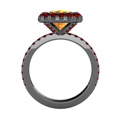 Hale Tektaş Yüzük - Sitrin ve garnet 925 ayar siyah rodyum kaplama gümüş yüzük #1hh38g2