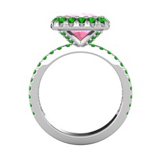 Hale Tektaş Yüzük - Pembe kuvars ve yeşil kuvars 14 ayar beyaz altın yüzük #1hinddo