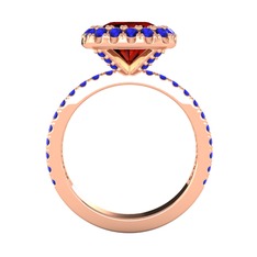 Garnet ve lab safir 925 ayar rose altın kaplama gümüş yüzük