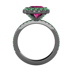 Hale Tektaş Yüzük - Rodolit garnet ve kök zümrüt 925 ayar siyah rodyum kaplama gümüş yüzük #1hp6jwi