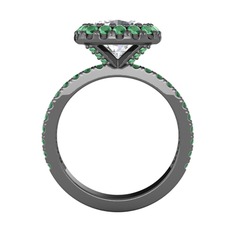Hale Tektaş Yüzük - Swarovski ve kök zümrüt 925 ayar siyah rodyum kaplama gümüş yüzük #1i77gx1