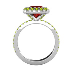 Hale Tektaş Yüzük - Garnet ve peridot 14 ayar beyaz altın yüzük #1ir86tj