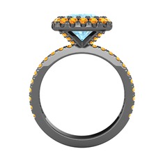 Hale Tektaş Yüzük - Akuamarin ve sitrin 925 ayar siyah rodyum kaplama gümüş yüzük #1jp7616