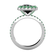 Hale Tektaş Yüzük - Siyah zirkon ve kök zümrüt 18 ayar beyaz altın yüzük #1jwxfyc