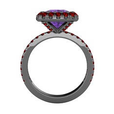 Hale Tektaş Yüzük - Ametist ve garnet 925 ayar siyah rodyum kaplama gümüş yüzük #1ld85nf