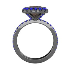 Dumanlı kuvars ve lab safir 925 ayar siyah rodyum kaplama gümüş yüzük