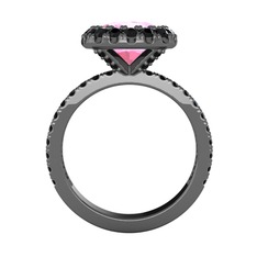 Hale Tektaş Yüzük - Pembe kuvars ve siyah zirkon 925 ayar siyah rodyum kaplama gümüş yüzük #1n3btmk