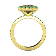 Hale Tektaş Yüzük - Dumanlı kuvars ve kök zümrüt 925 ayar altın kaplama gümüş yüzük #1n4xdsb