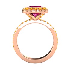 Hale Tektaş Yüzük - Rodolit garnet ve sitrin 8 ayar rose altın yüzük #1o4tckb