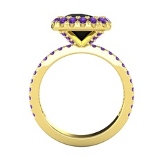 Siyah zirkon ve ametist 8 ayar altın yüzük