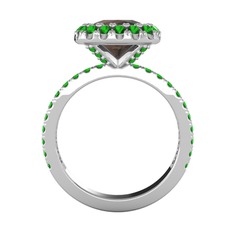 Hale Tektaş Yüzük - Dumanlı kuvars ve yeşil kuvars 14 ayar beyaz altın yüzük #1ptkk89