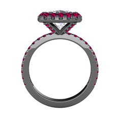 Hale Tektaş Yüzük - Beyaz zirkon ve rodolit garnet 925 ayar siyah rodyum kaplama gümüş yüzük #1q6gf6z
