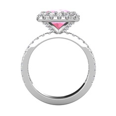 Pembe kuvars ve pırlanta 14 ayar beyaz altın yüzük (0.84 karat)